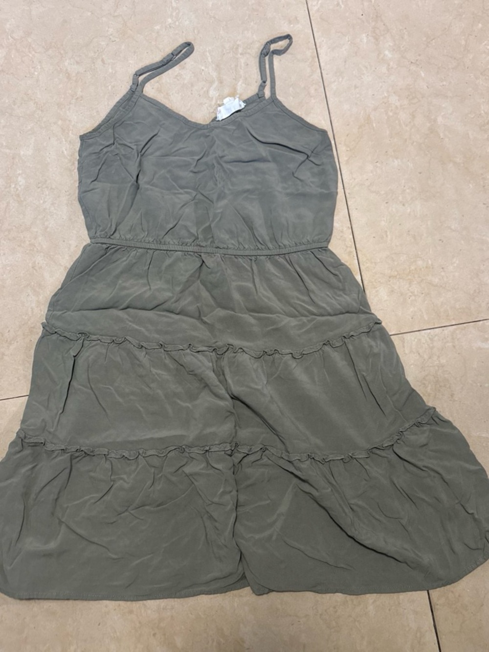 Pink Rose Olive Green Tiered Spaghetti Strap Midi Dress